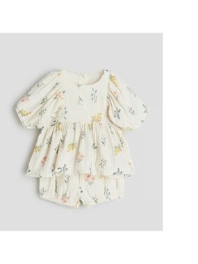 H&M 2-piece Patterned Muslin Set Cream Floral Baby 9-12M